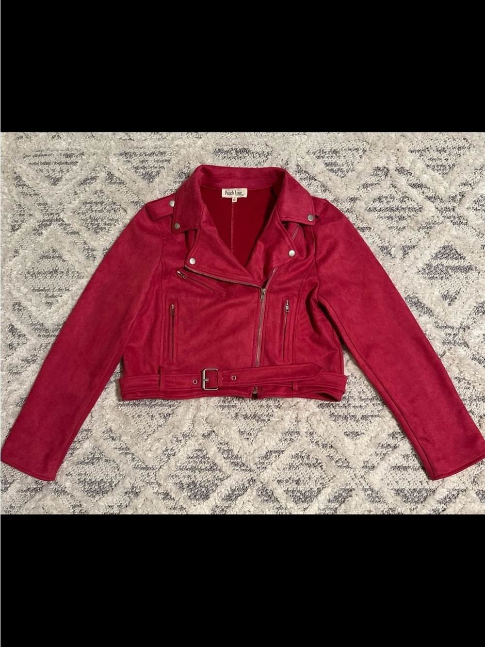 NWOT Peach Love California Faux Suede Cropped Moto Jacket - Medium - Hot Pink
